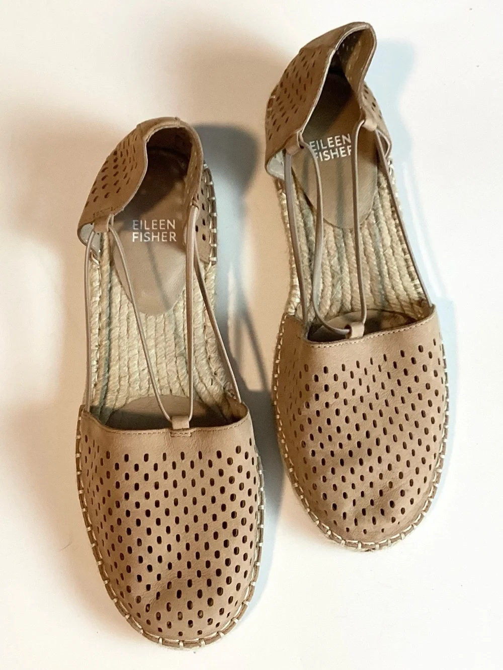 Eileen Fisher Perforated Leather Lee 2 Espadrilles - Tan - 9